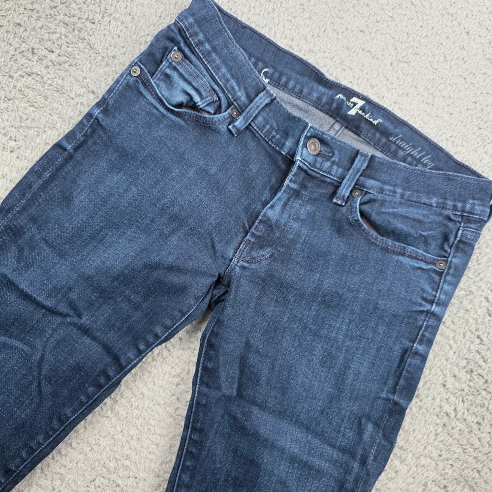 7 For All Mankind Straight Leg Jeans Women 27 Dark Wash Slim Mid Rise Distressed